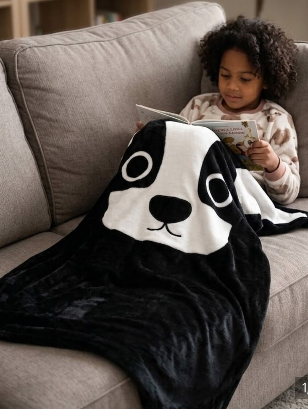 Kids Puppy Dog Snuggie Blanket Wrap Black White 51" Cozy Wearable Blanket